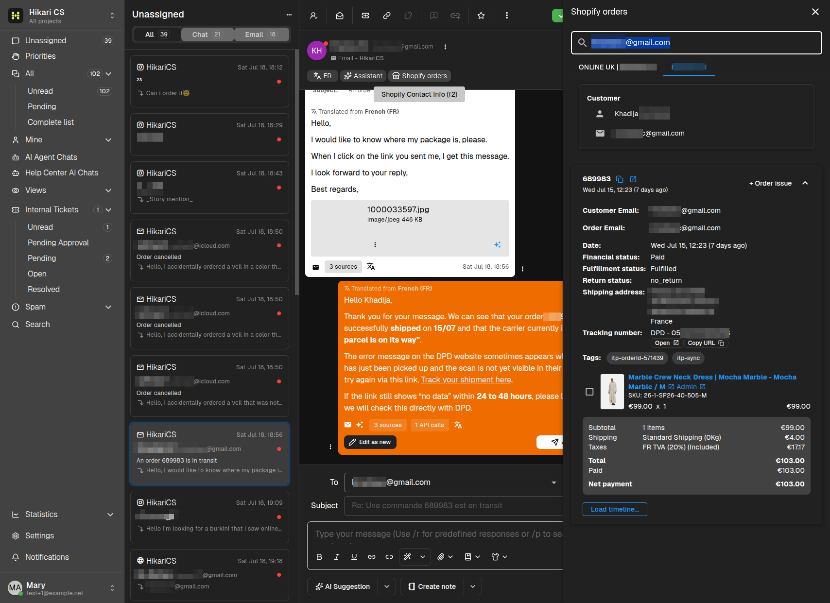 Shopify orders drawer