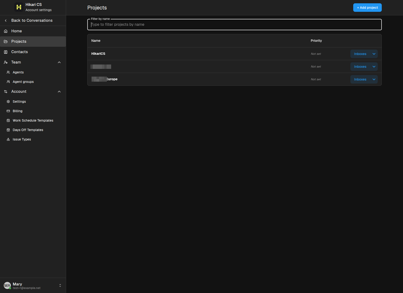 Projects list
