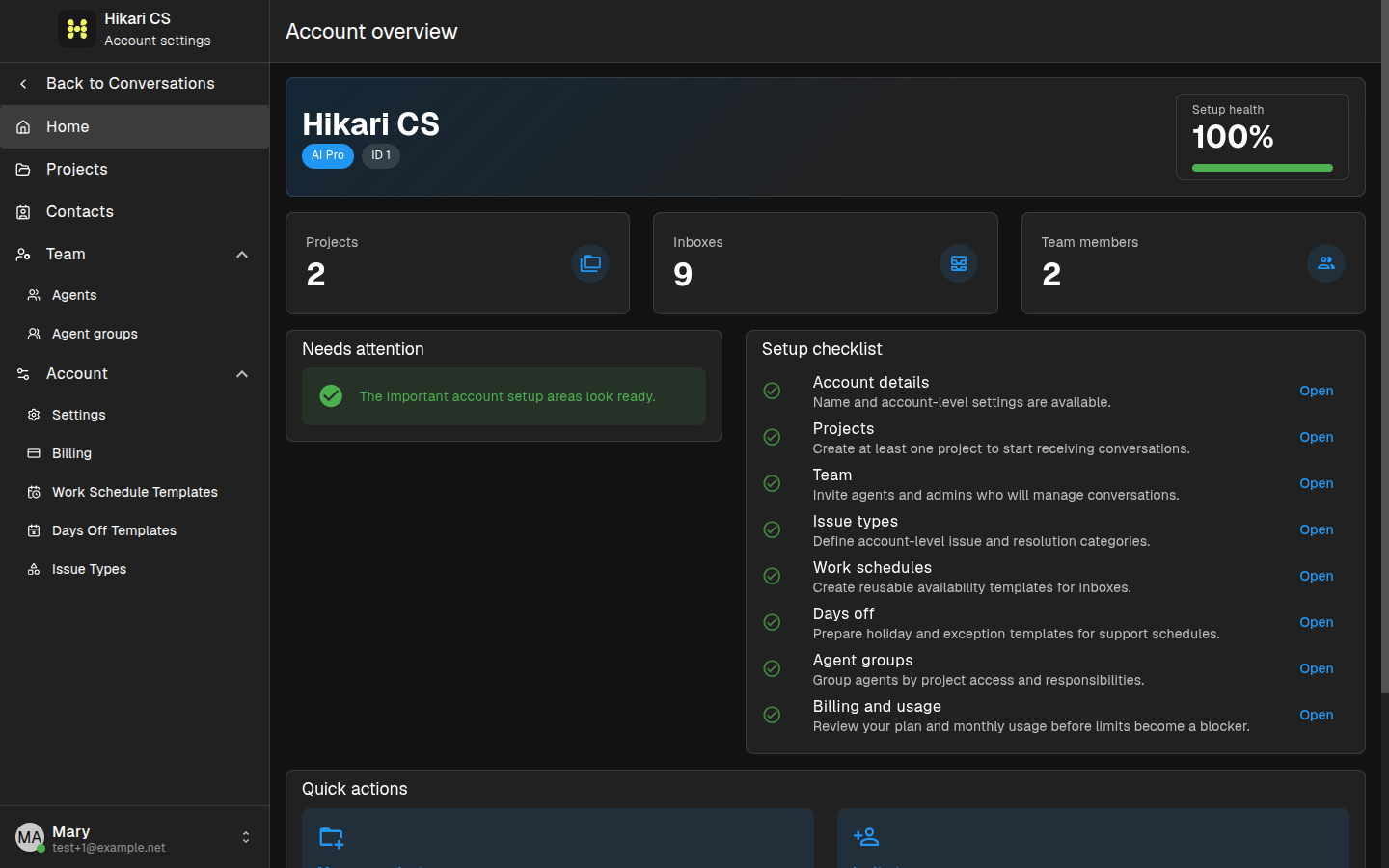 Account settings overview
