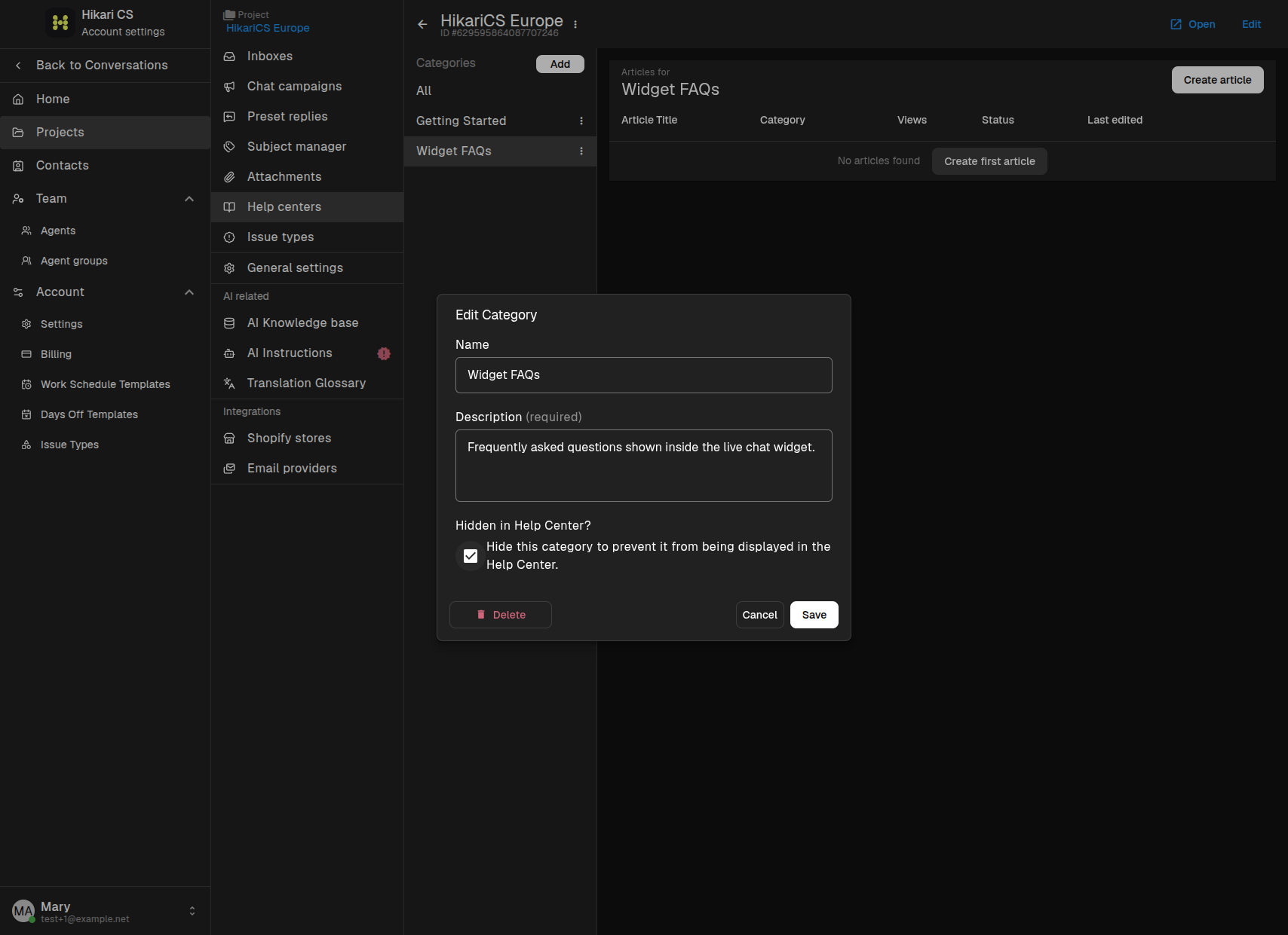 Hidden category checkbox