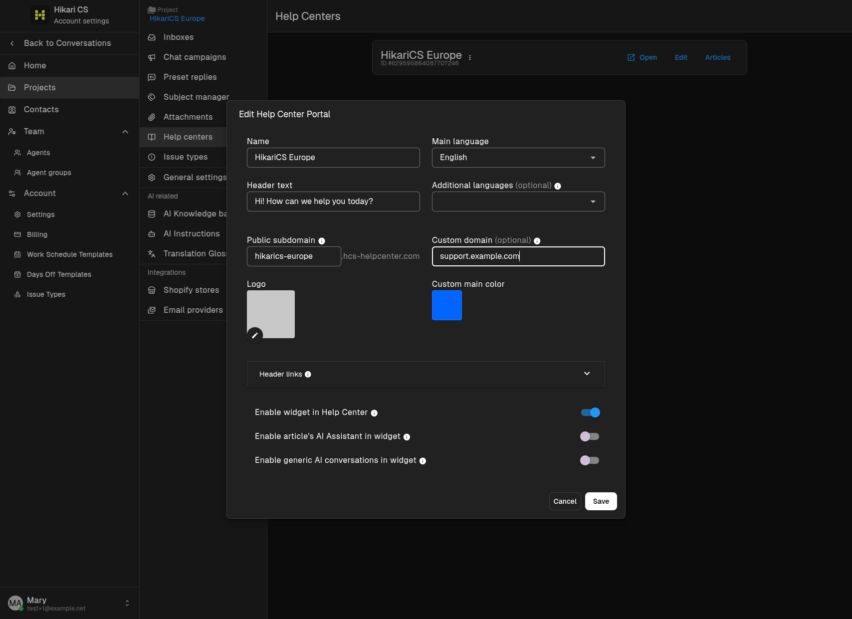 Custom domain filled