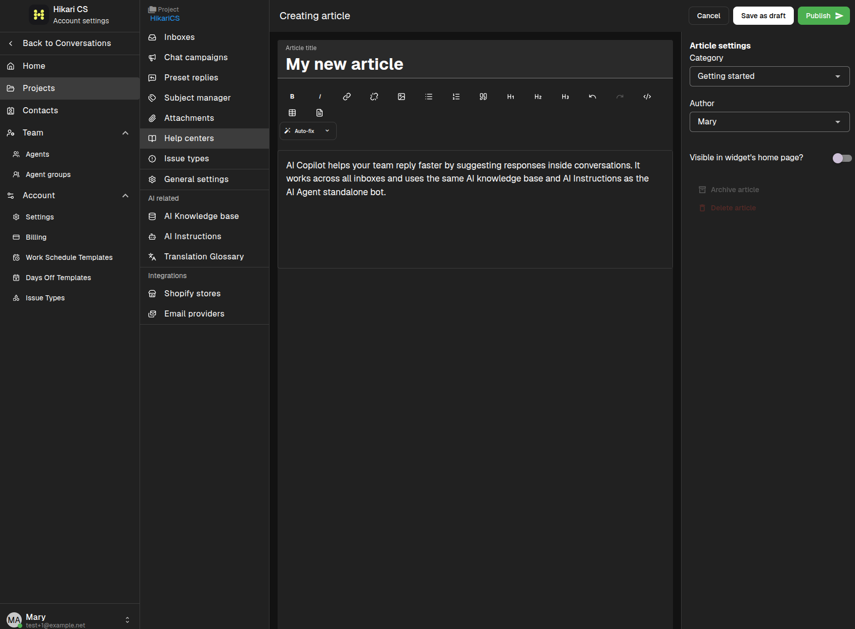 Article editor