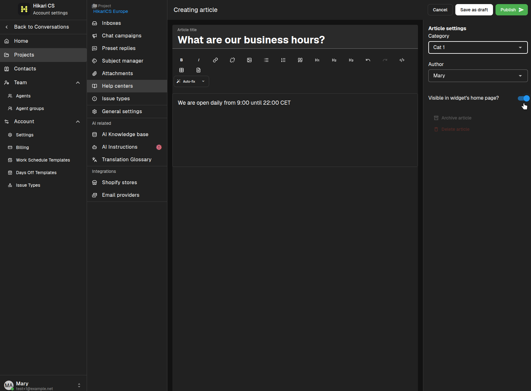 Article widget visibility enabled
