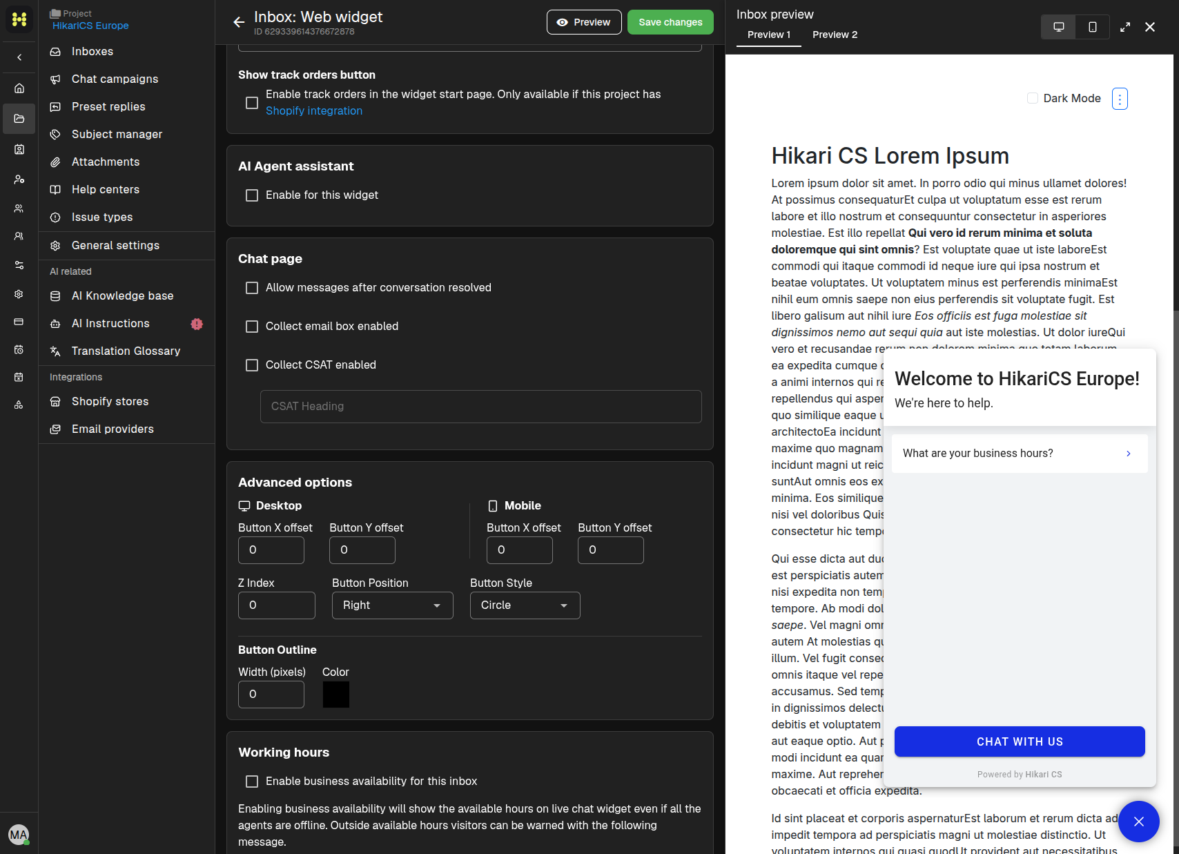 Widget preview with FAQ article