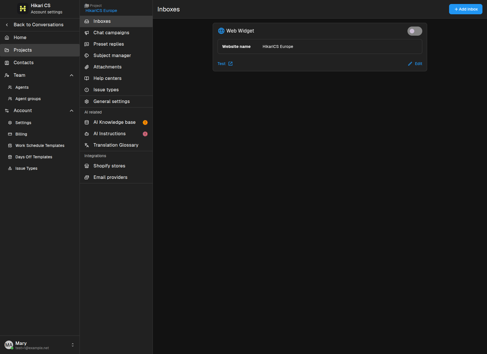 Website widget created