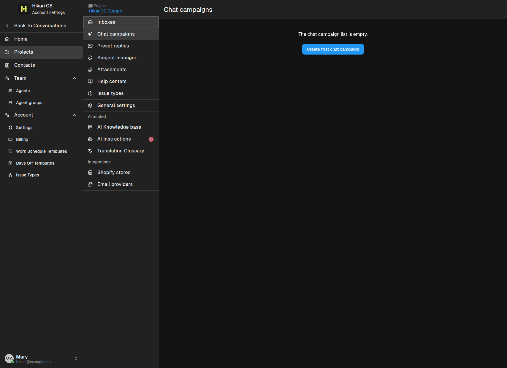 Empty chat campaigns list
