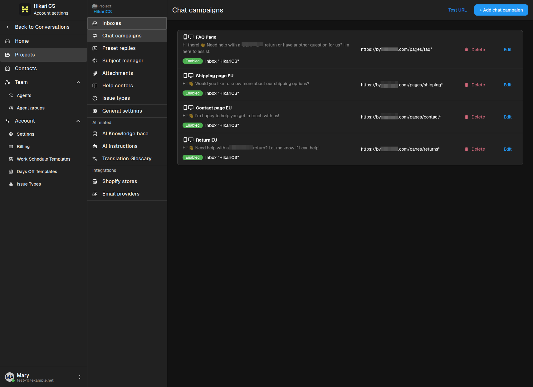 Chat campaigns list