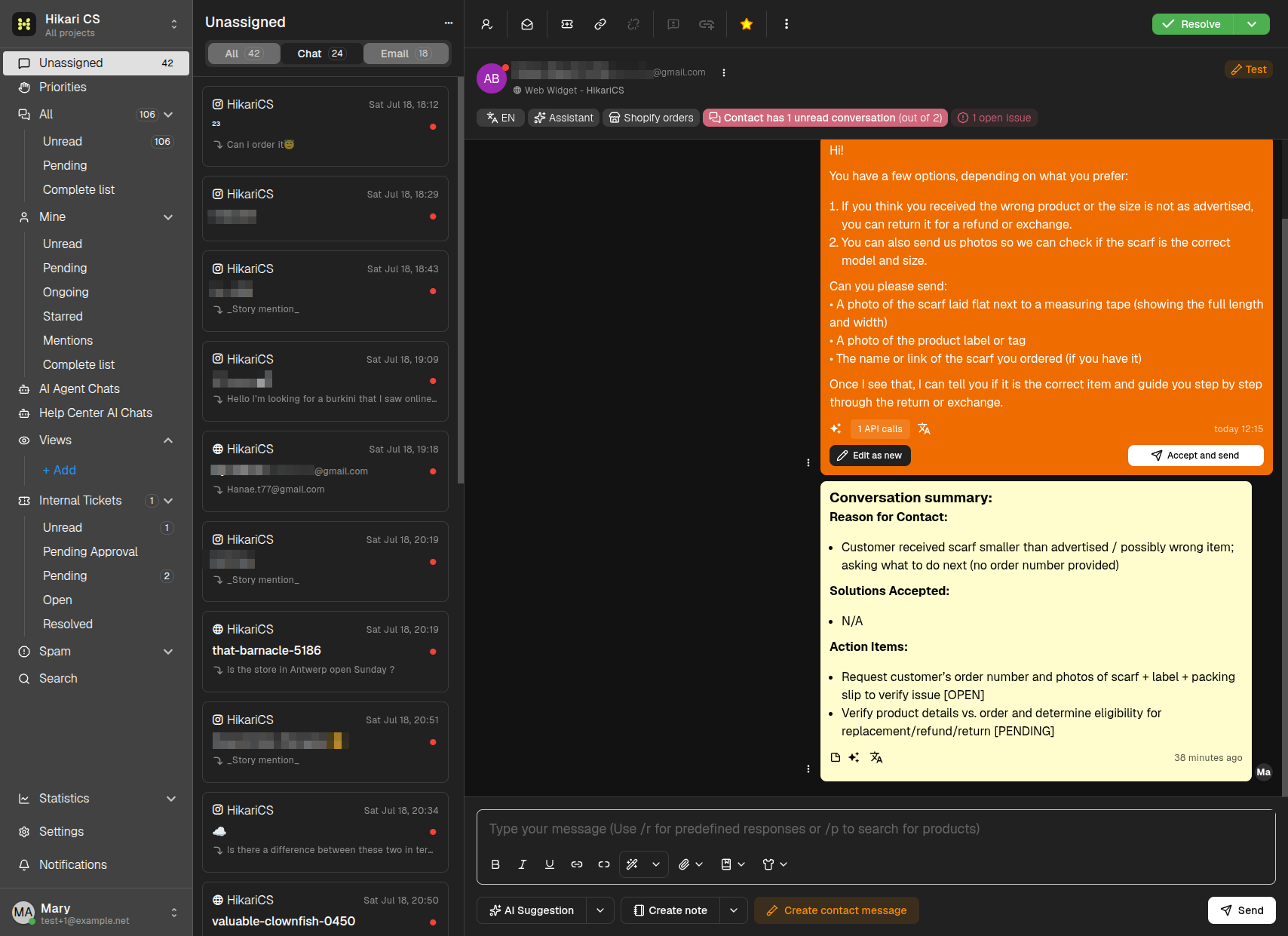 Conversation dashboard layout