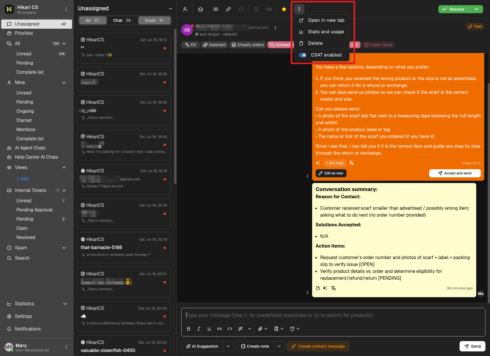 More conversation options menu