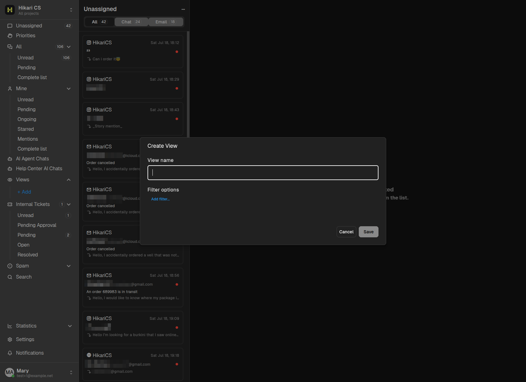 Create View dialog