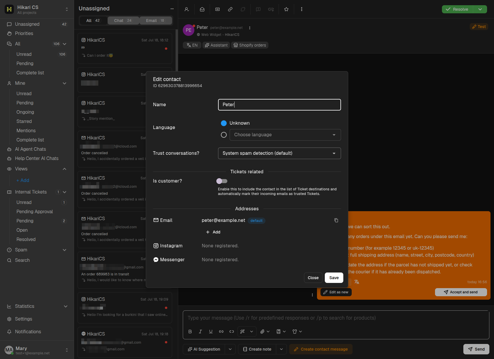 Edit contact dialog
