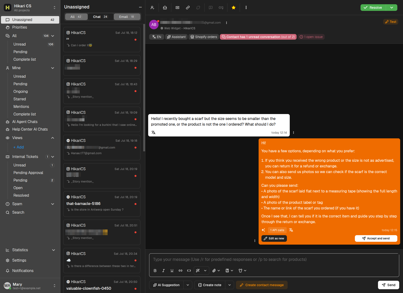 AI Copilot suggestion with an orange background