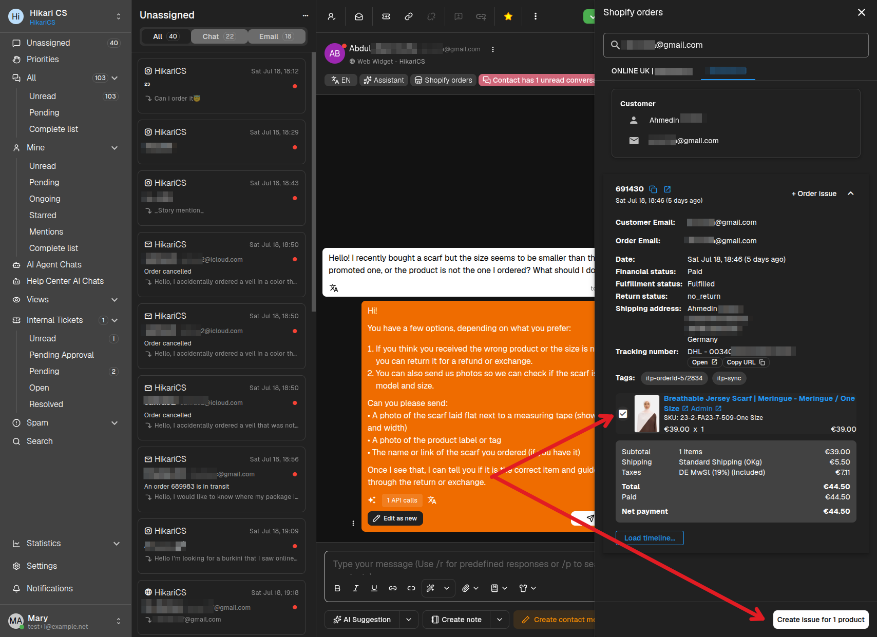 Product checkbox selection