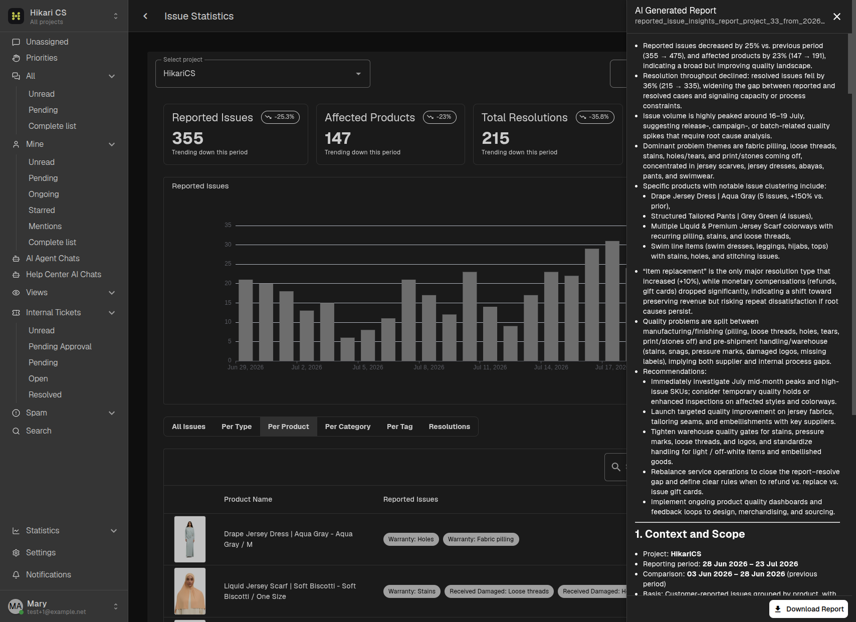 AI Generated Report drawer