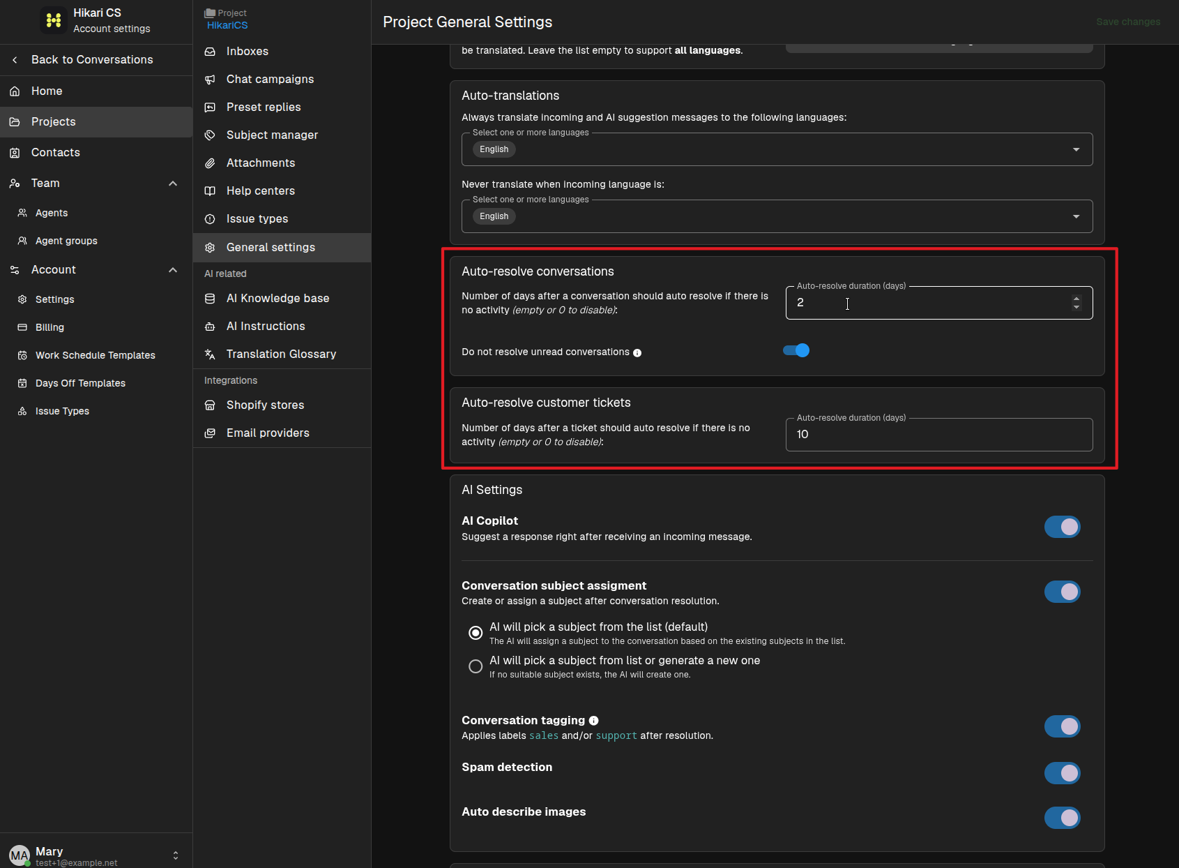 Auto-resolve settings