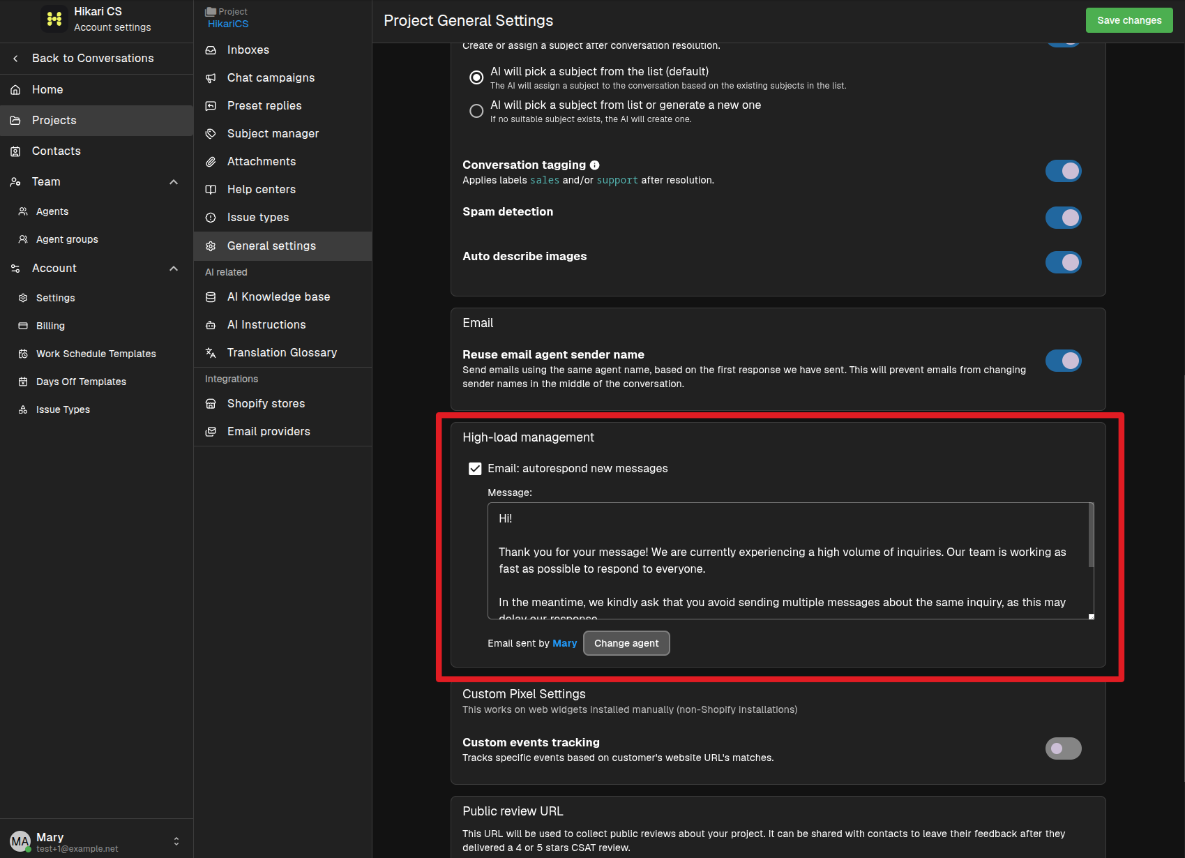 High-load auto-responder setting