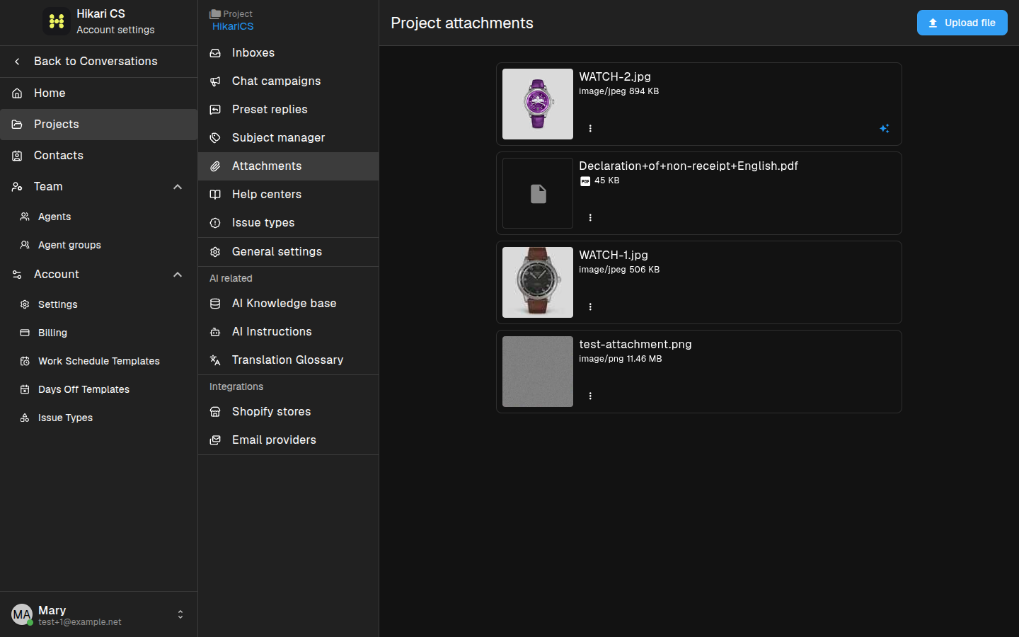 Project attachments list