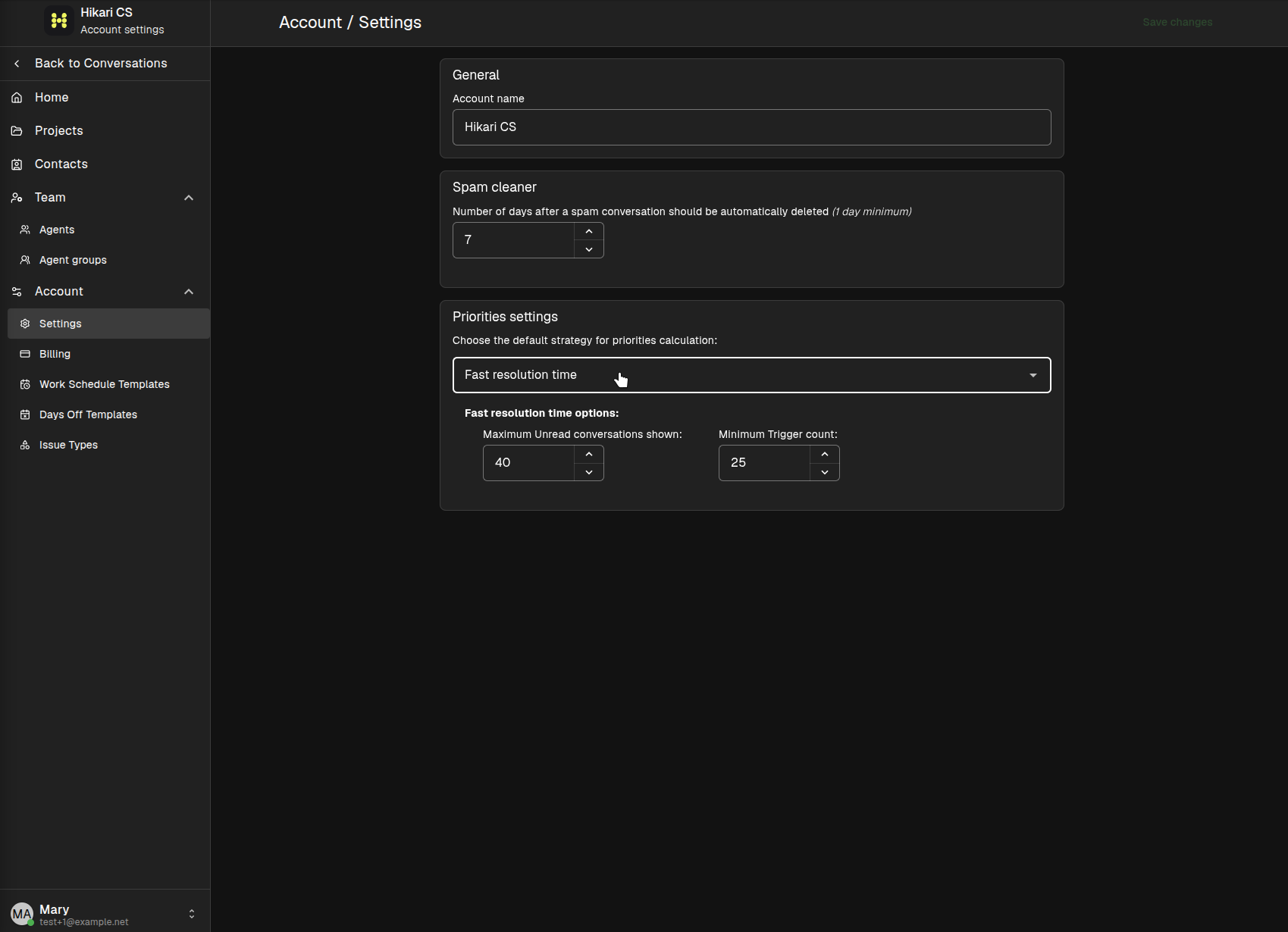 Account priority settings