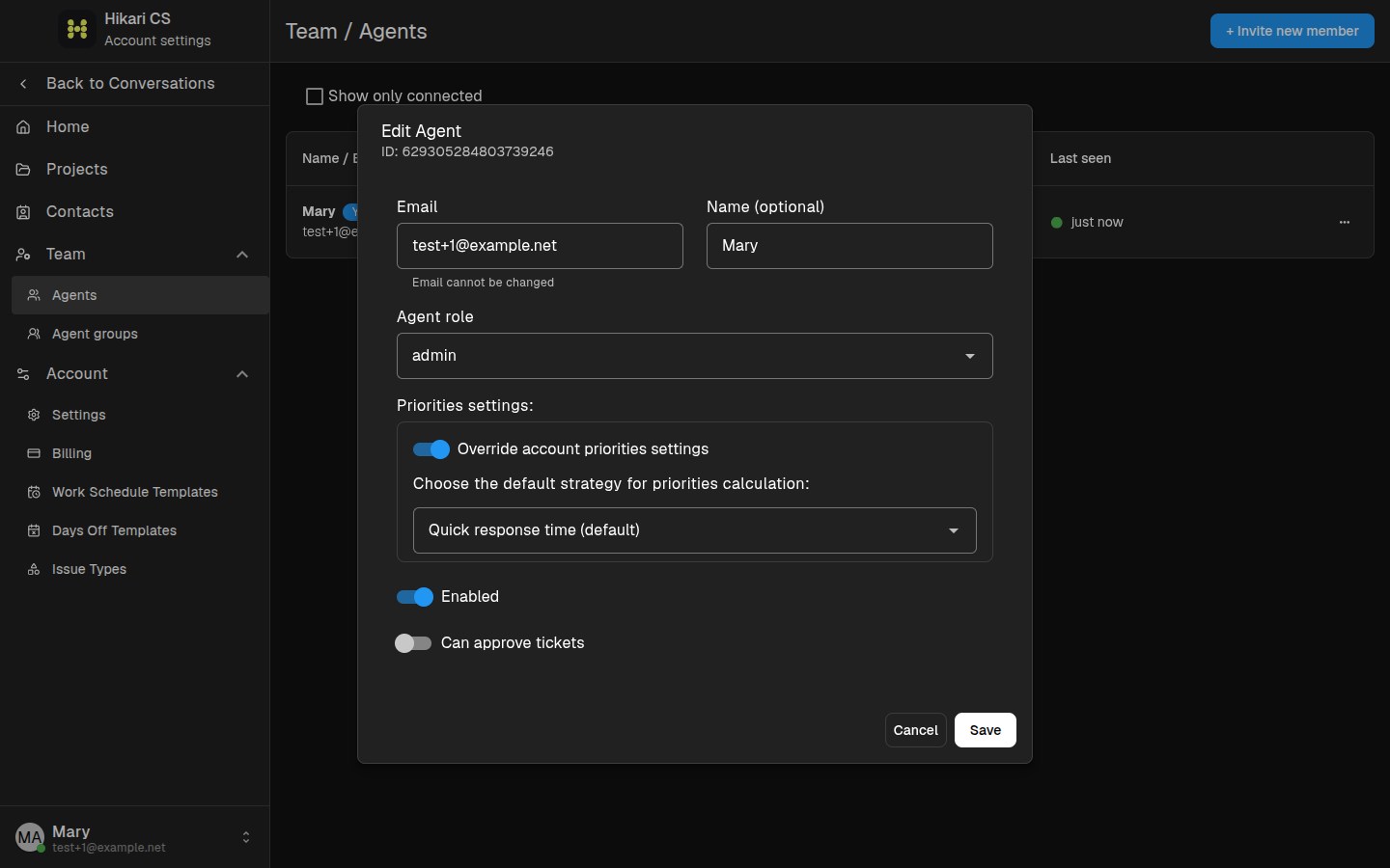 Agent priority override